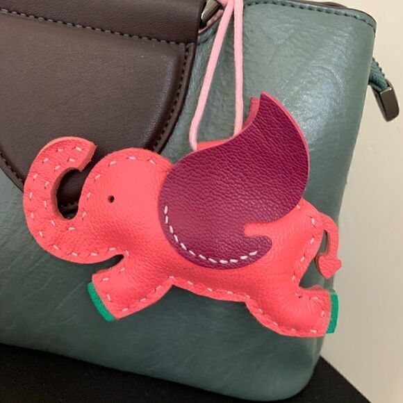 Handmade Genuine Leather Colorblock Dumbo Bag Charm/Keychain - Picture 7 of 9